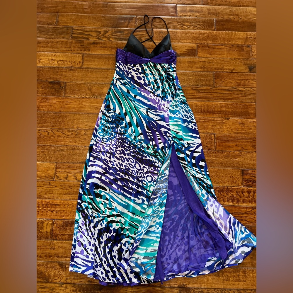 Cache Dress Maxi Satin Teal Abstract Print Purple Size 8 - Picture 5 of 16
